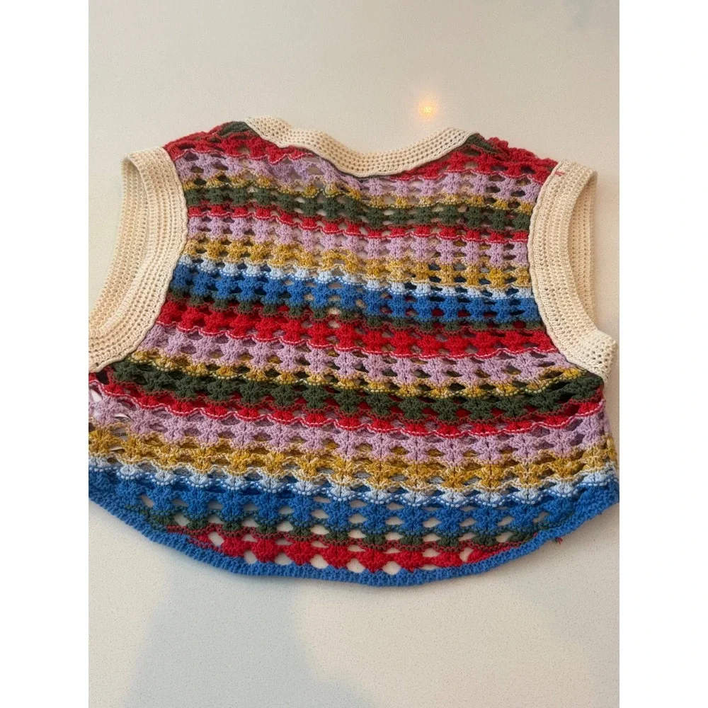 BDG Urban Outfitters Crochet Sweater Vest Multicolor Strip Cropped Womens  Small